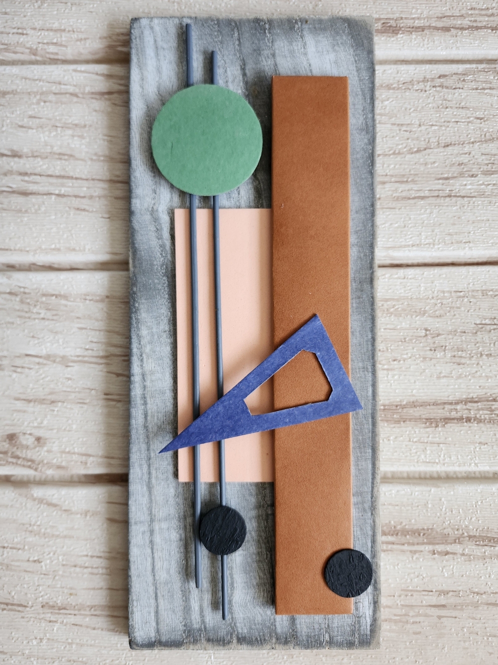 Abstract Geometric Wall Art Panel in Green, Peach, Rust and Blue